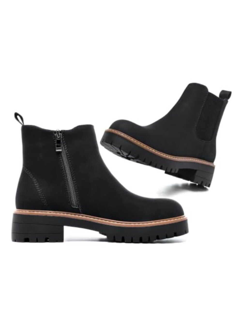Women's Chelsea Ankle Boots Faux Suede Lug Sole Side Zipper